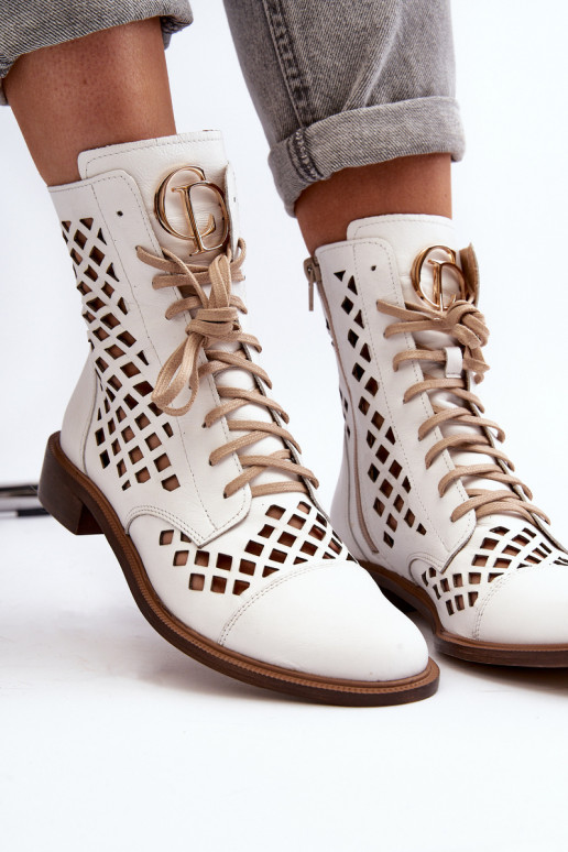 Openwork Leather Boots Zazoo 2695 White Openwork Leather Boots Zazoo 2695 White