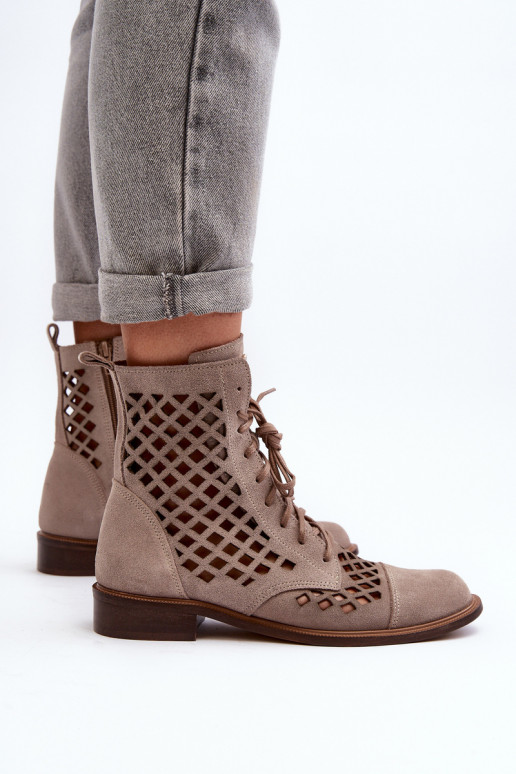 Openwork Leather Boots Zazoo 2695 Beige Openwork Leather Boots Zazoo 2695 Beige