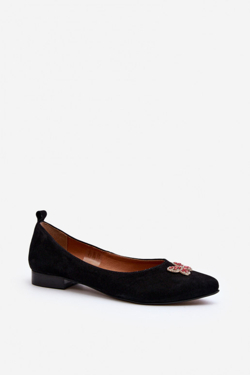 Zazoo 2887 Suede Ballerina Flats With Decorative Butterfly Black Zazoo 2887 Suede Ballerina Flats With Decorative Butterfly Black
