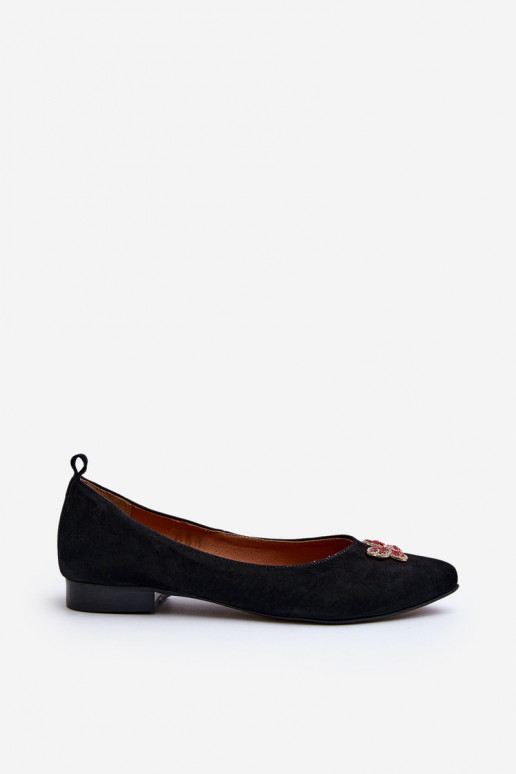 Zazoo 2887 Suede Ballerina Flats With Decorative Butterfly Black Zazoo 2887 Suede Ballerina Flats With Decorative Butterfly Black