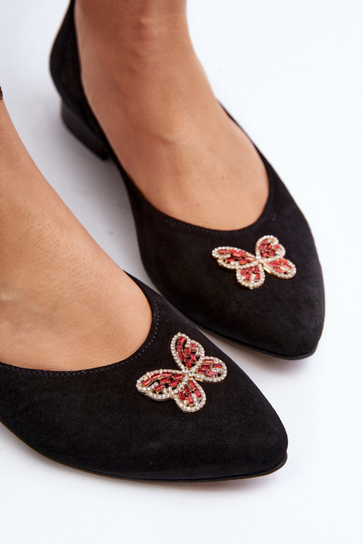 Zazoo 2887 Suede Ballerina Flats With Decorative Butterfly Black Zazoo 2887 Suede Ballerina Flats With Decorative Butterfly Black