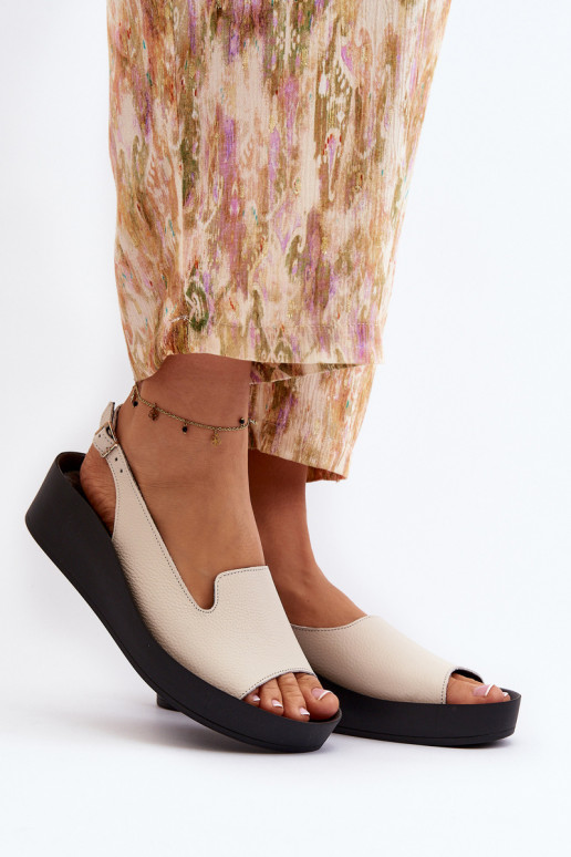 Zazoo 2893 Women's Leather Sandals on Thick Sole Light Beige Zazoo 2893 Women's Leather Sandals on Thick Sole Light Beige