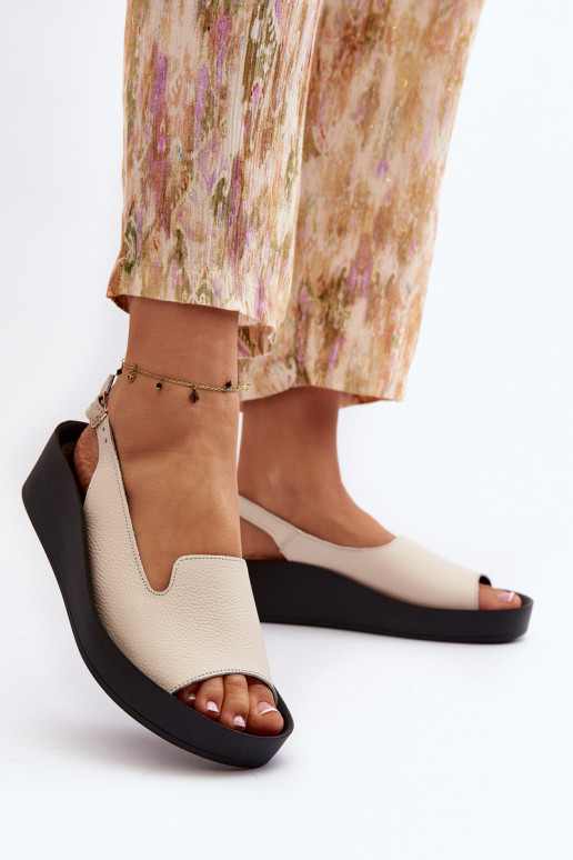 Zazoo 2893 Women's Leather Sandals on Thick Sole Light Beige Zazoo 2893 Women's Leather Sandals on Thick Sole Light Beige