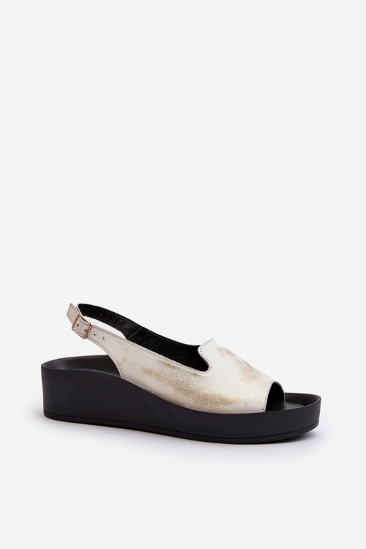 Women's Leather Sandals on Thick Sole Gold Distressed Zazoo 2893 Women's Leather Sandals on Thick Sole Gold Distressed Zazoo 2893