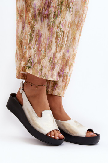 Women's Leather Sandals on Thick Sole Gold Distressed Zazoo 2893 2