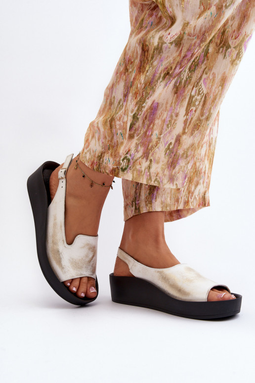 Women's Leather Sandals on Thick Sole Gold Distressed Zazoo 2893 Women's Leather Sandals on Thick Sole Gold Distressed Zazoo 2893