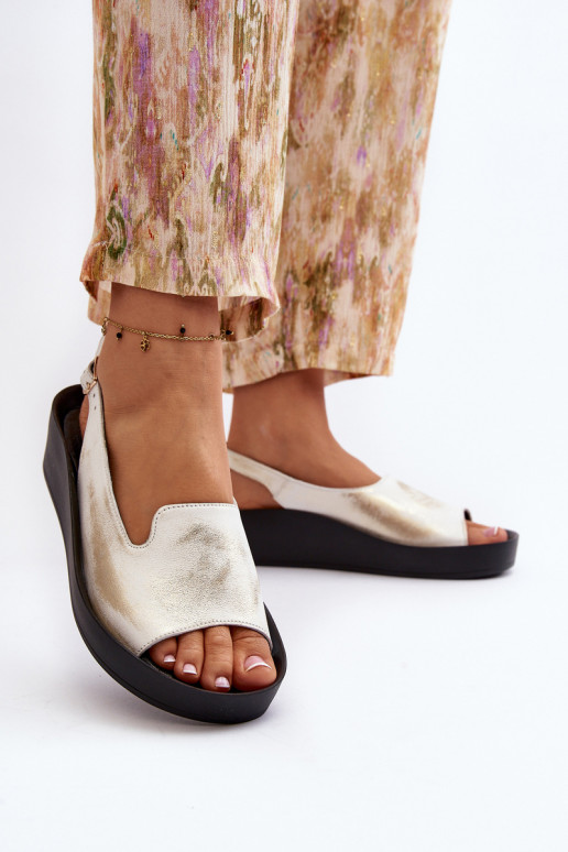 Women's Leather Sandals on Thick Sole Gold Distressed Zazoo 2893 Women's Leather Sandals on Thick Sole Gold Distressed Zazoo 2893