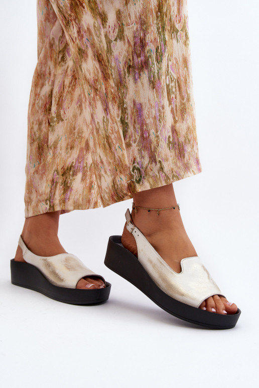 Women's Leather Sandals on Thick Sole Gold Distressed Zazoo 2893 Women's Leather Sandals on Thick Sole Gold Distressed Zazoo 2893