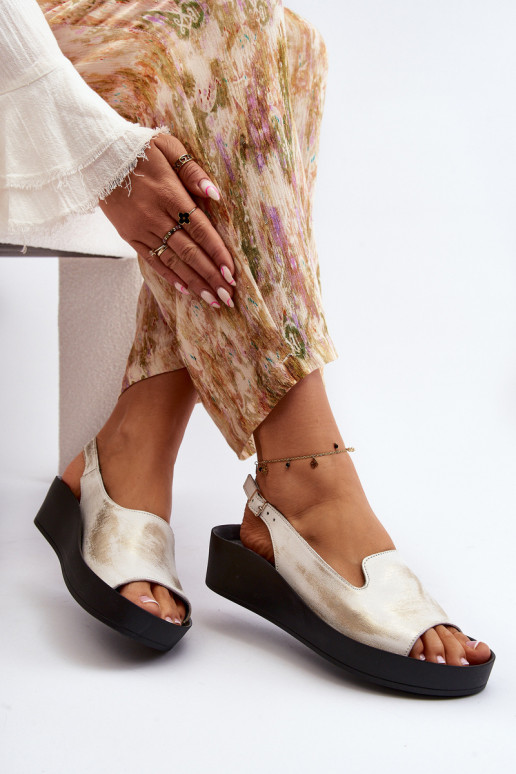 Women's Leather Sandals on Thick Sole Gold Distressed Zazoo 2893 Women's Leather Sandals on Thick Sole Gold Distressed Zazoo 2893