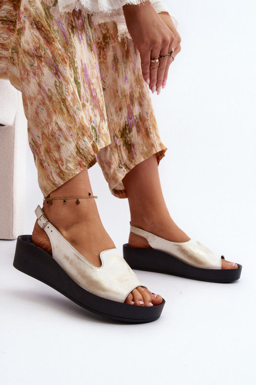 Women's Leather Sandals on Thick Sole Gold Distressed Zazoo 2893 Women's Leather Sandals on Thick Sole Gold Distressed Zazoo 2893