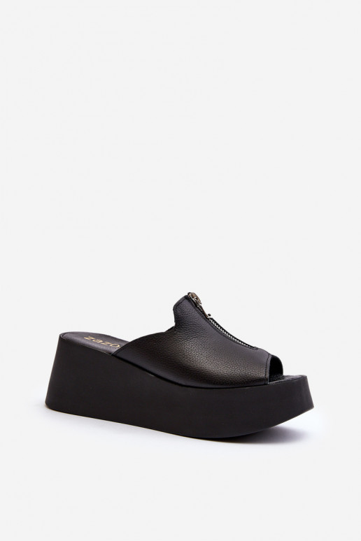 Zazoo 2916 Women's Slides on Chunky Platform with Zipper Black Zazoo 2916 Women's Slides on Chunky Platform with Zipper Black