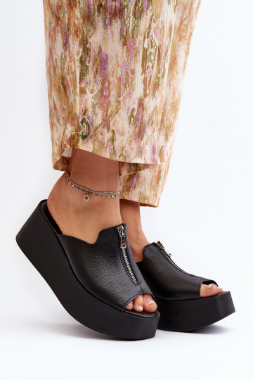 Zazoo 2916 Women's Slides on Chunky Platform with Zipper Black 2