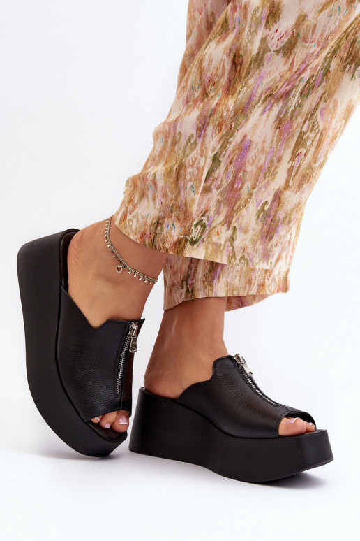 Zazoo 2916 Women's Slides on Chunky Platform with Zipper Black Zazoo 2916 Women's Slides on Chunky Platform with Zipper Black