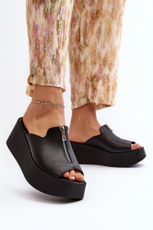 Zazoo 2916 Women's Slides on Chunky Platform with Zipper Black Zazoo 2916 Women's Slides on Chunky Platform with Zipper Black