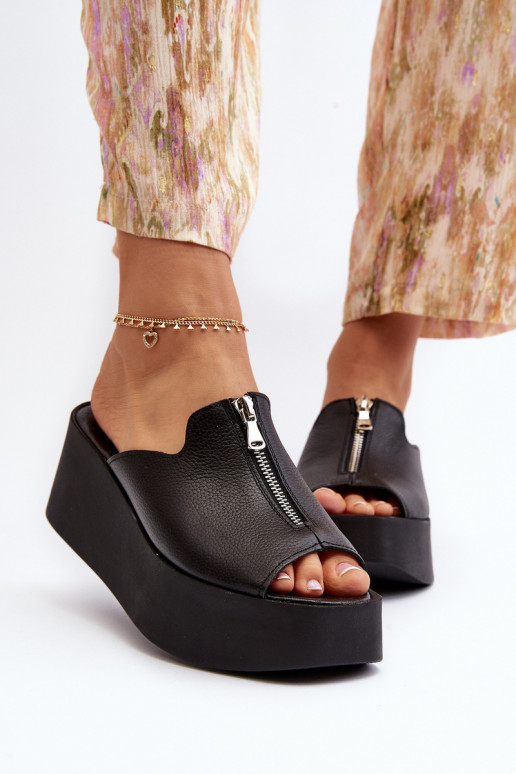 Zazoo 2916 Women's Slides on Chunky Platform with Zipper Black Zazoo 2916 Women's Slides on Chunky Platform with Zipper Black