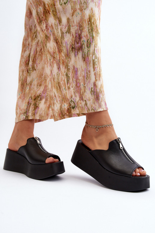 Zazoo 2916 Women's Slides on Chunky Platform with Zipper Black Zazoo 2916 Women's Slides on Chunky Platform with Zipper Black