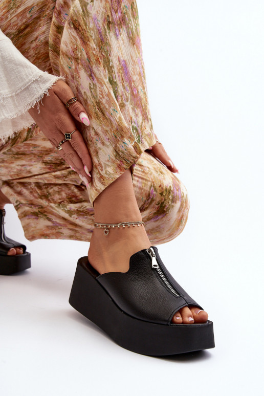 Zazoo 2916 Women's Slides on Chunky Platform with Zipper Black Zazoo 2916 Women's Slides on Chunky Platform with Zipper Black