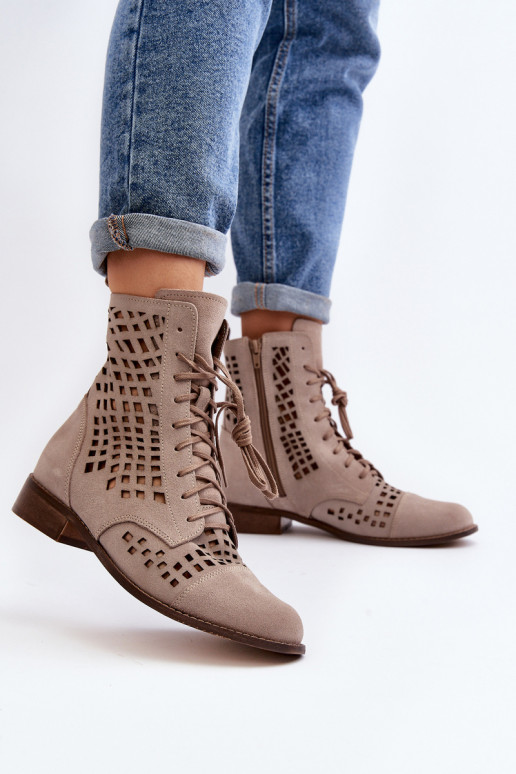 Lace-up Leather Boots Zazoo 2627 Beige Lace-up Leather Boots Zazoo 2627 Beige
