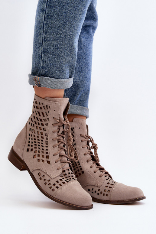 Lace-up Leather Boots Zazoo 2627 Beige Lace-up Leather Boots Zazoo 2627 Beige