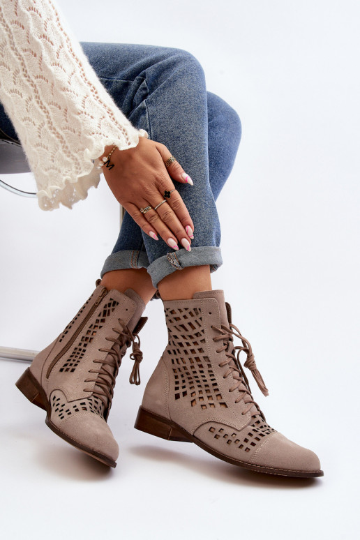 Lace-up Leather Boots Zazoo 2627 Beige Lace-up Leather Boots Zazoo 2627 Beige