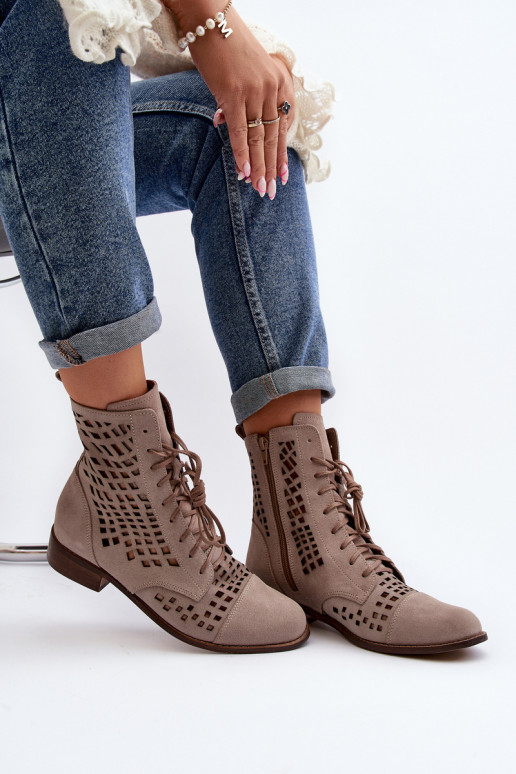 Lace-up Leather Boots Zazoo 2627 Beige Lace-up Leather Boots Zazoo 2627 Beige