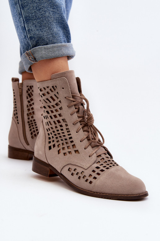 Lace-up Leather Boots Zazoo 2627 Beige Lace-up Leather Boots Zazoo 2627 Beige