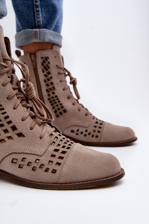 Lace-up Leather Boots Zazoo 2627 Beige Lace-up Leather Boots Zazoo 2627 Beige