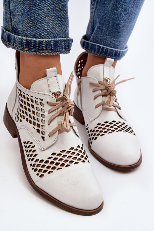 Leather Cut-Out Boots Zazoo 2704 White Leather Cut-Out Boots Zazoo 2704 White