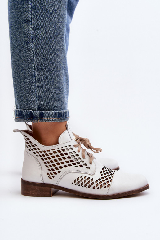 Leather Cut-Out Boots Zazoo 2704 White Leather Cut-Out Boots Zazoo 2704 White