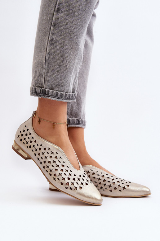 Zazoo 2883 Perforated Ballerina Flats in Genuine Leather Gold Zazoo 2883 Perforated Ballerina Flats in Genuine Leather Gold