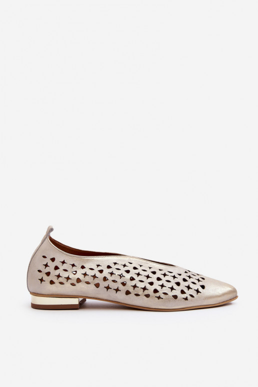 Zazoo 2883 Perforated Ballerina Flats in Genuine Leather Gold Zazoo 2883 Perforated Ballerina Flats in Genuine Leather Gold