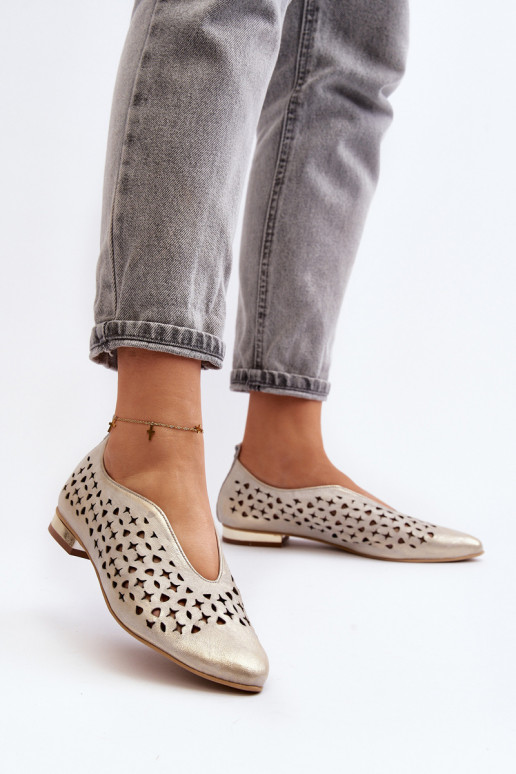 Zazoo 2883 Perforated Ballerina Flats in Genuine Leather Gold Zazoo 2883 Perforated Ballerina Flats in Genuine Leather Gold
