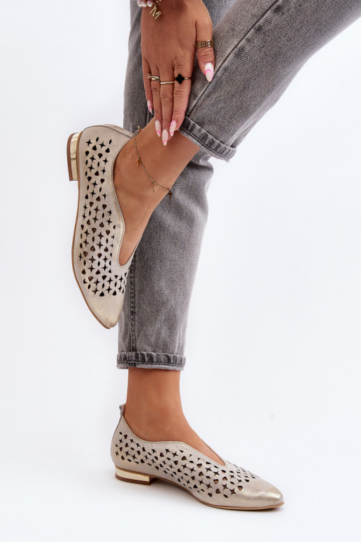Zazoo 2883 Perforated Ballerina Flats in Genuine Leather Gold Zazoo 2883 Perforated Ballerina Flats in Genuine Leather Gold