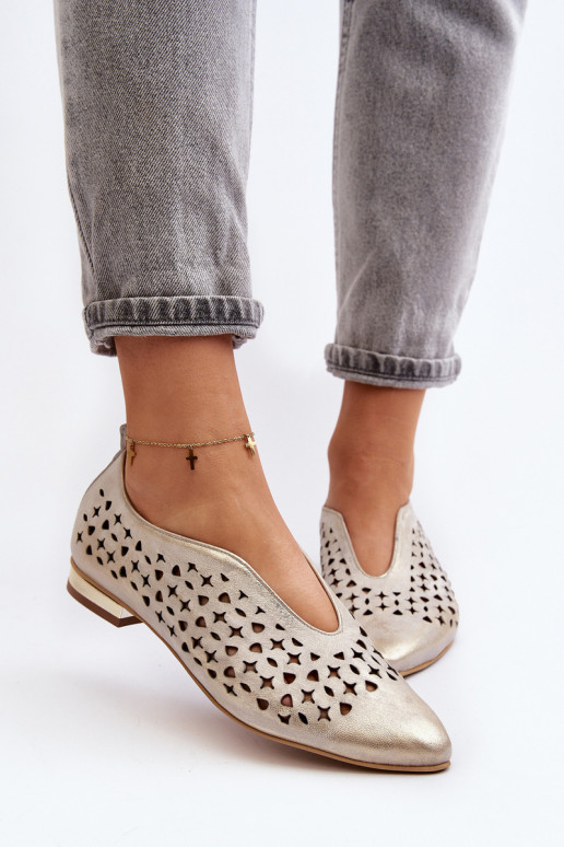 Zazoo 2883 Perforated Ballerina Flats in Genuine Leather Gold Zazoo 2883 Perforated Ballerina Flats in Genuine Leather Gold