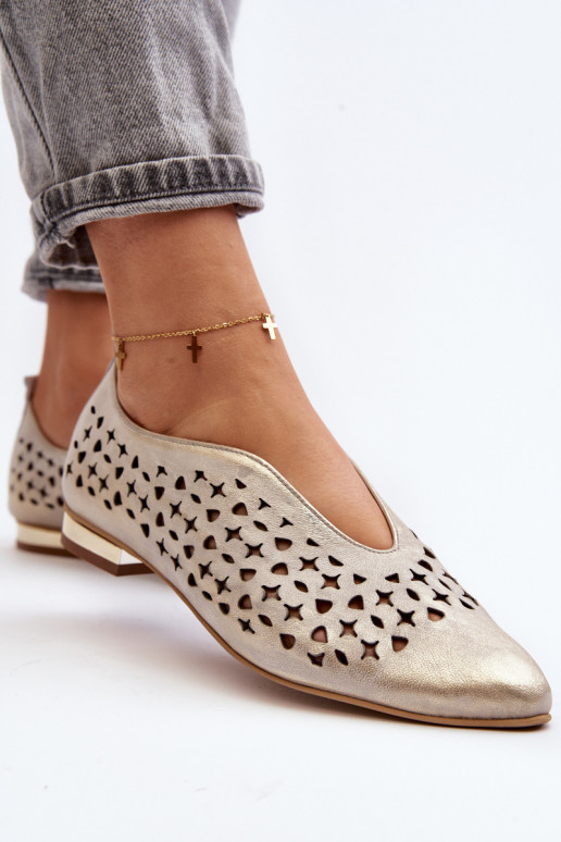 Zazoo 2883 Perforated Ballerina Flats in Genuine Leather Gold Zazoo 2883 Perforated Ballerina Flats in Genuine Leather Gold