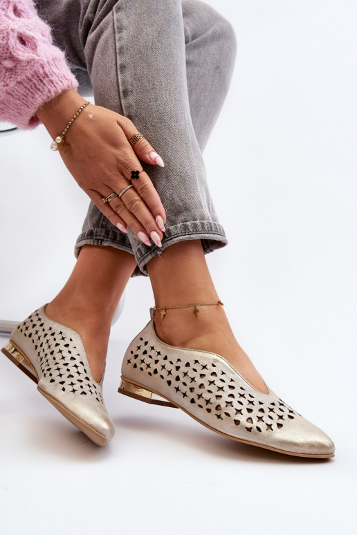 Zazoo 2883 Perforated Ballerina Flats in Genuine Leather Gold Zazoo 2883 Perforated Ballerina Flats in Genuine Leather Gold