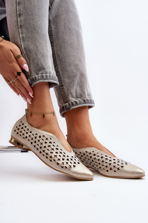 Zazoo 2883 Perforated Ballerina Flats in Genuine Leather Gold Zazoo 2883 Perforated Ballerina Flats in Genuine Leather Gold