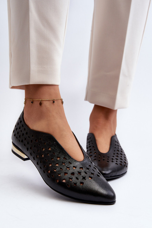 Cut-out Ballerina Flats in Genuine Leather Zazoo 2883 Black Cut-out Ballerina Flats in Genuine Leather Zazoo 2883 Black