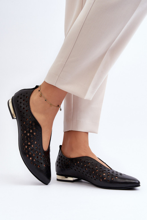 Cut-out Ballerina Flats in Genuine Leather Zazoo 2883 Black Cut-out Ballerina Flats in Genuine Leather Zazoo 2883 Black