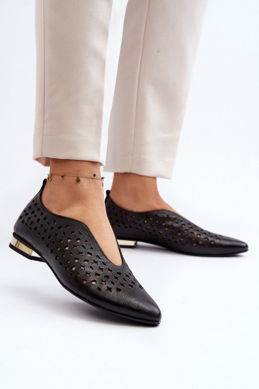 Cut-out Ballerina Flats in Genuine Leather Zazoo 2883 Black Cut-out Ballerina Flats in Genuine Leather Zazoo 2883 Black