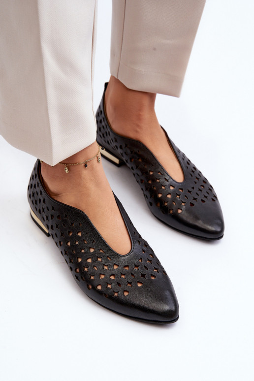 Cut-out Ballerina Flats in Genuine Leather Zazoo 2883 Black Cut-out Ballerina Flats in Genuine Leather Zazoo 2883 Black