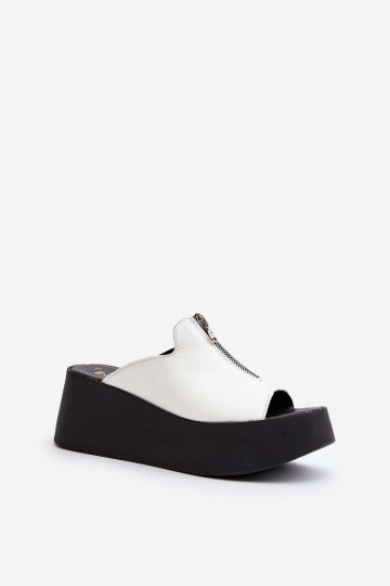Zazoo 2916 Damskie Klapki Na Masywnej PlatformiewithSuwakiem Białe