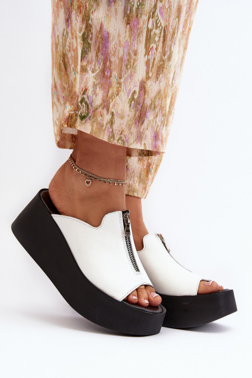 Zazoo 2916 Women's Slides on Chunky Platform with Zipper White Zazoo 2916 Women's Slides on Chunky Platform with Zipper White