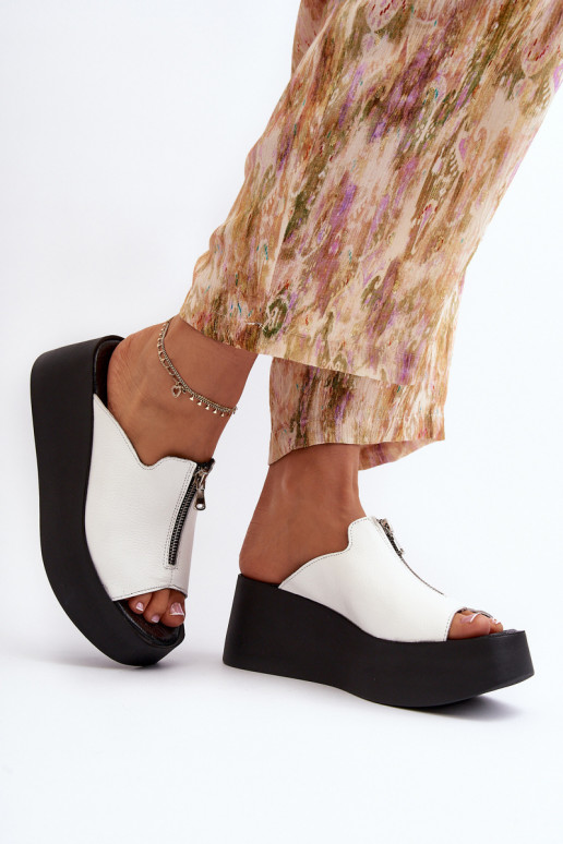 Zazoo 2916 Women's Slides on Chunky Platform with Zipper White Zazoo 2916 Women's Slides on Chunky Platform with Zipper White