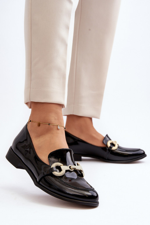 Zazoo 2880 Women's Patent Loafers With Decoration Black Zazoo 2880 Women's Patent Loafers With Decoration Black