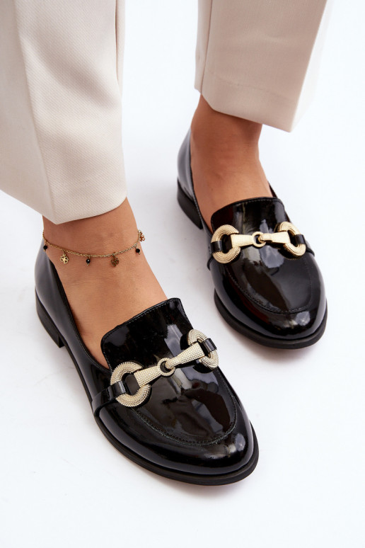 Zazoo 2880 Women's Patent Loafers With Decoration Black Zazoo 2880 Women's Patent Loafers With Decoration Black