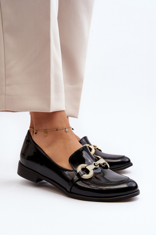 Zazoo 2880 Damskie Mokasyny LakierowanewithOzdobą Czarne