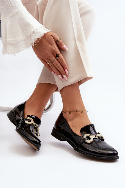 Zazoo 2880 Damskie Mokasyny LakierowanewithOzdobą Czarne