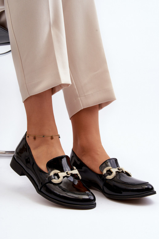 Zazoo 2880 Women's Patent Loafers With Decoration Black Zazoo 2880 Women's Patent Loafers With Decoration Black
