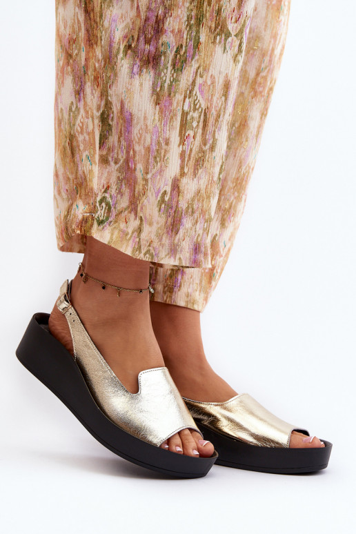 Zazoo 2893 Women's Leather Sandals on Thick Sole Gold Zazoo 2893 Women's Leather Sandals on Thick Sole Gold